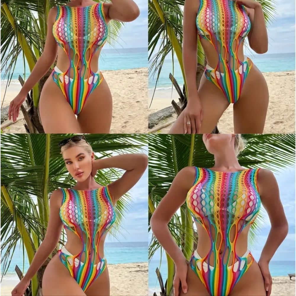 Vibrant Rainbow Cutout Bodysuit Cover-Up - Picture 3 of 3